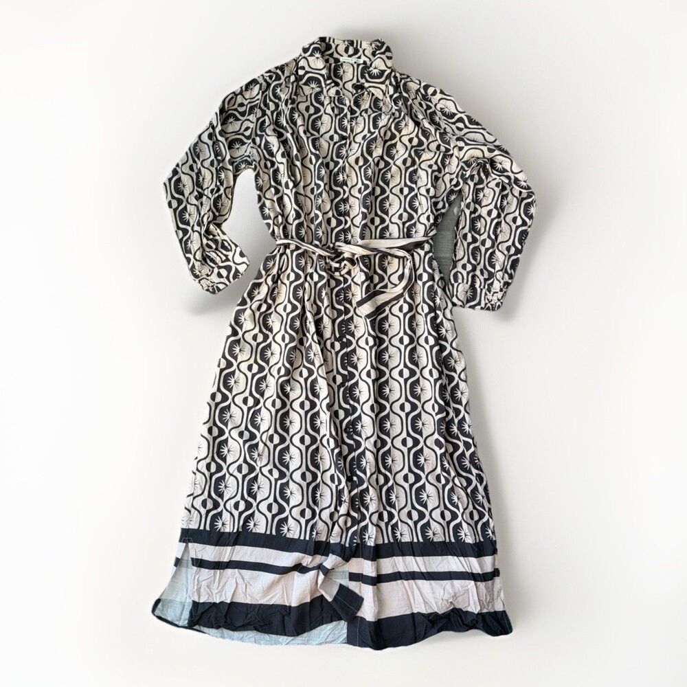 Label Of Love Rebel Twill Maxi Dress Gray Cream Geo Print Shirt Dress Size L